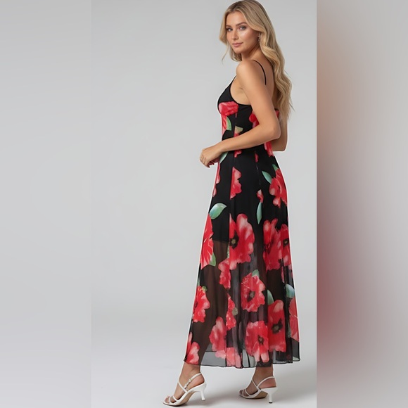 Chiffon Floral Print Overlay Hem Dress - Picture 3 of 9